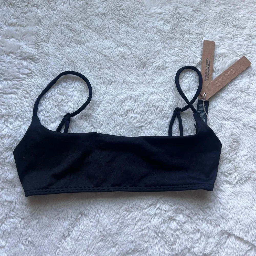 SKIMS Classic Swim Square Neck Scoop Top Obsidian Black XXS BT-SCP-9610W NWT